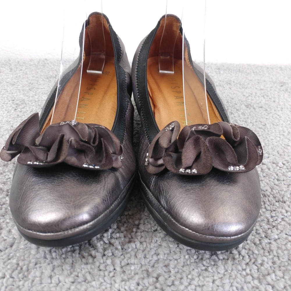 Hispanitas Womens 39 EU Clove Purple Leather Wedge Slip On Bow Shoes Spain